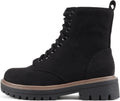 Black Combat Ankle Bootie for Women - Lug Sole, Lace Up