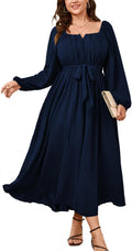 Plus Size Maxi Dress Long Sleeve Square Neck - Flowy A Line