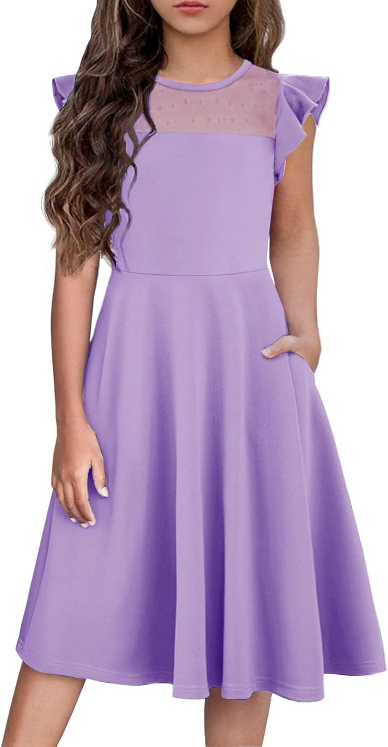 Girls Dresses Summer Formal Party Wedding Ruffle Sleeve Mesh