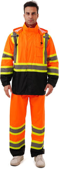 Hi Vis Safety Rain Jacket Orange for Men & Women - Class 3 Reflective
