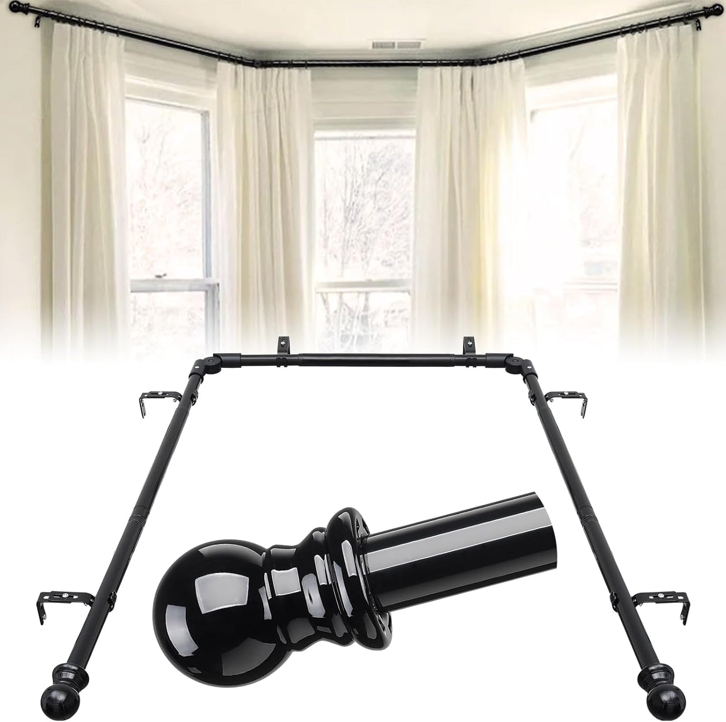 Bay Window Curtain Rod Set - Heavy Duty & Stylish