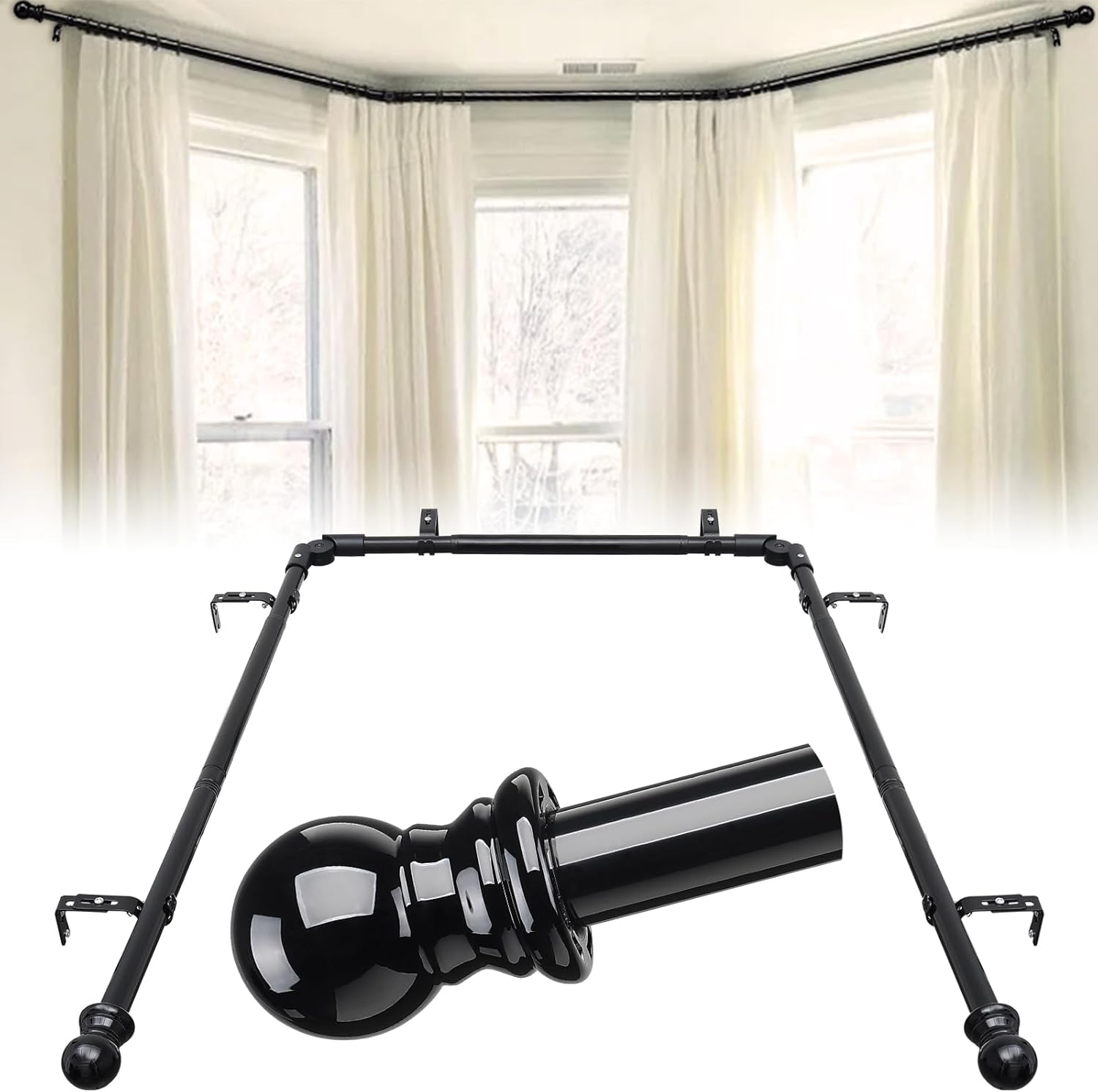 Bay Window Curtain Rod Set - Heavy Duty & Stylish