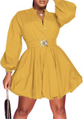 Women's Button Down Shirt Dress Mini with Belt - Lightweight Polyester
