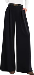 Womens Wide Leg Palazzo Trousers - Flowy High Waist Work Pants