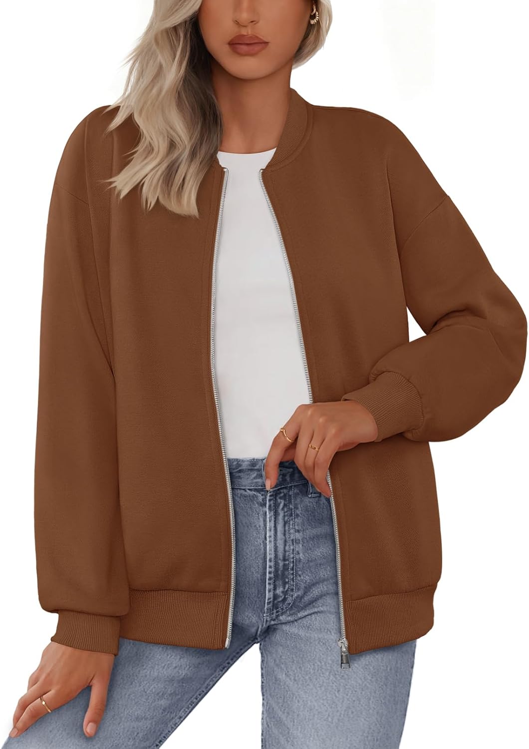 MEROKEETY Womens Long Sleeve Zip Up Sweatshirts for Casual Wear