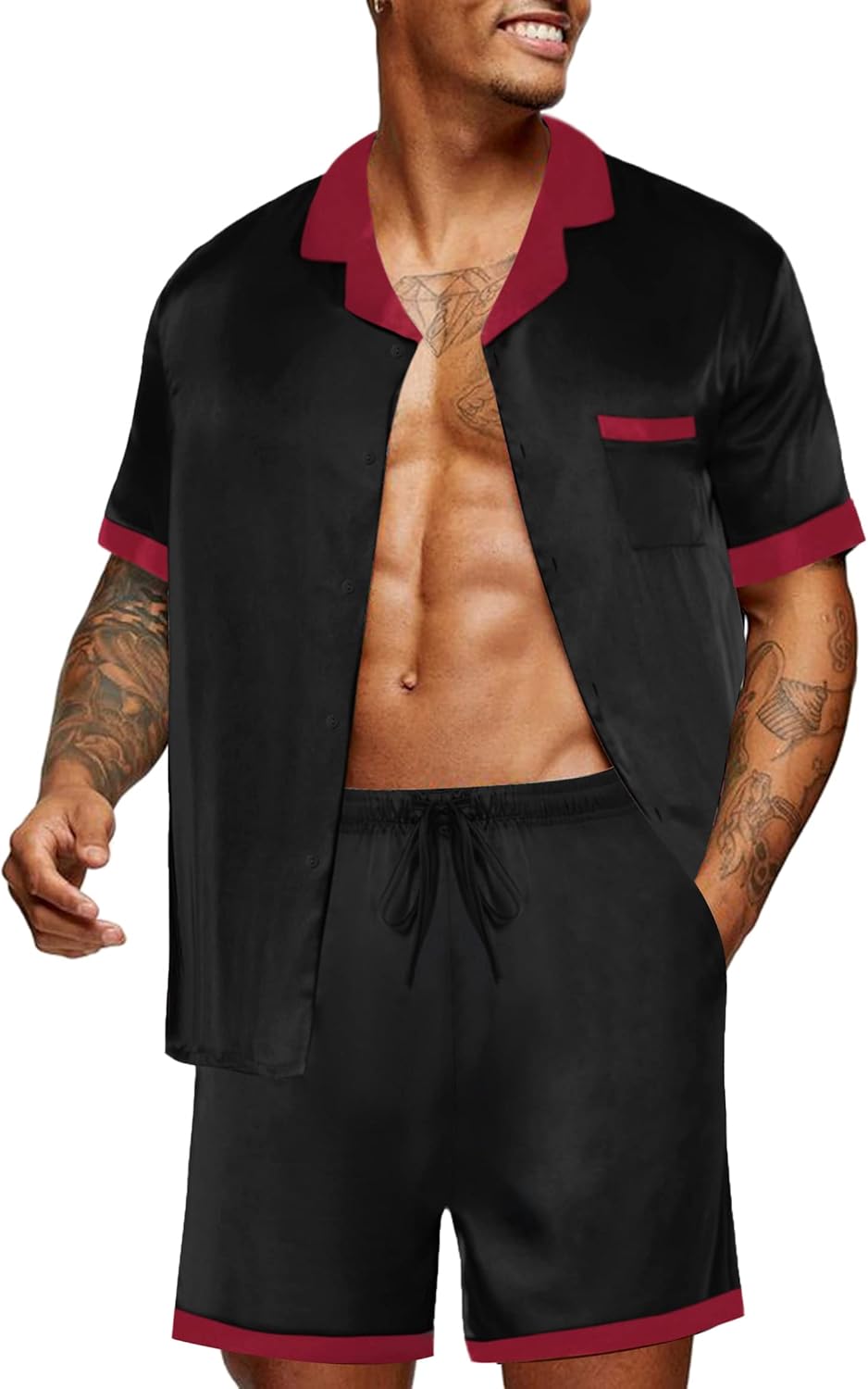 Ekouaer Men Satin Silk Pajamas Set for Comfortable Sleepwear