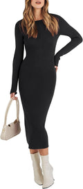 ANRABESS Long Sleeve Sweater Dress Slim Fit Midi - Cozy Stretch