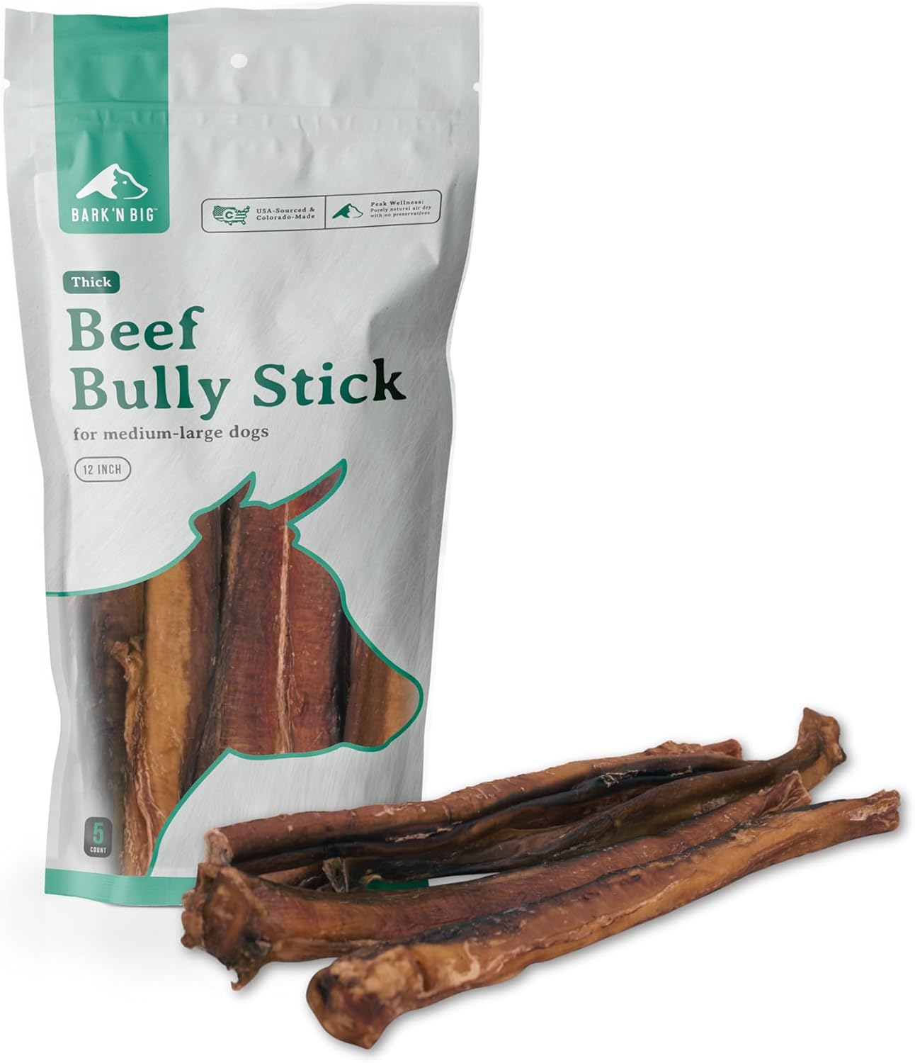 Thick 12 Inch Odor Free Bully Sticks for Large Dogs - 5 Count