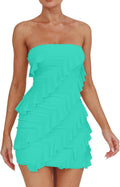 HOCILLE Strapless Tube Top Bodycon Ruffle Mini Dress - Flattering