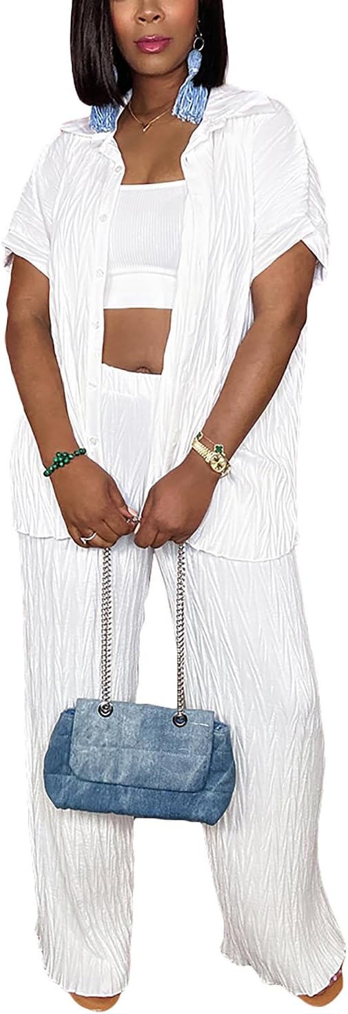 Casual Two Piece Set for Women - Stylish Button Down Outfit