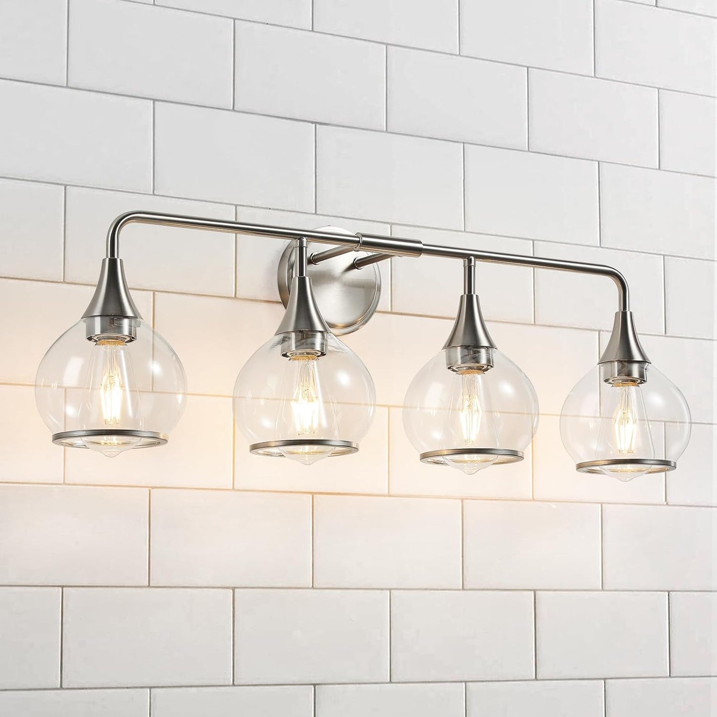 Brushed Nickel Bathroom Light Fixture with Clear Glass Shade
