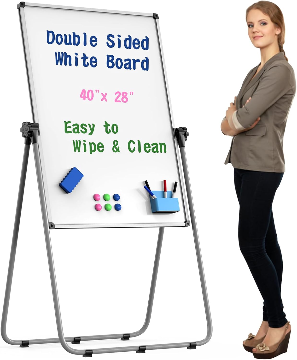 Double Sided White Board with Stand - 40x28 Portable Easel