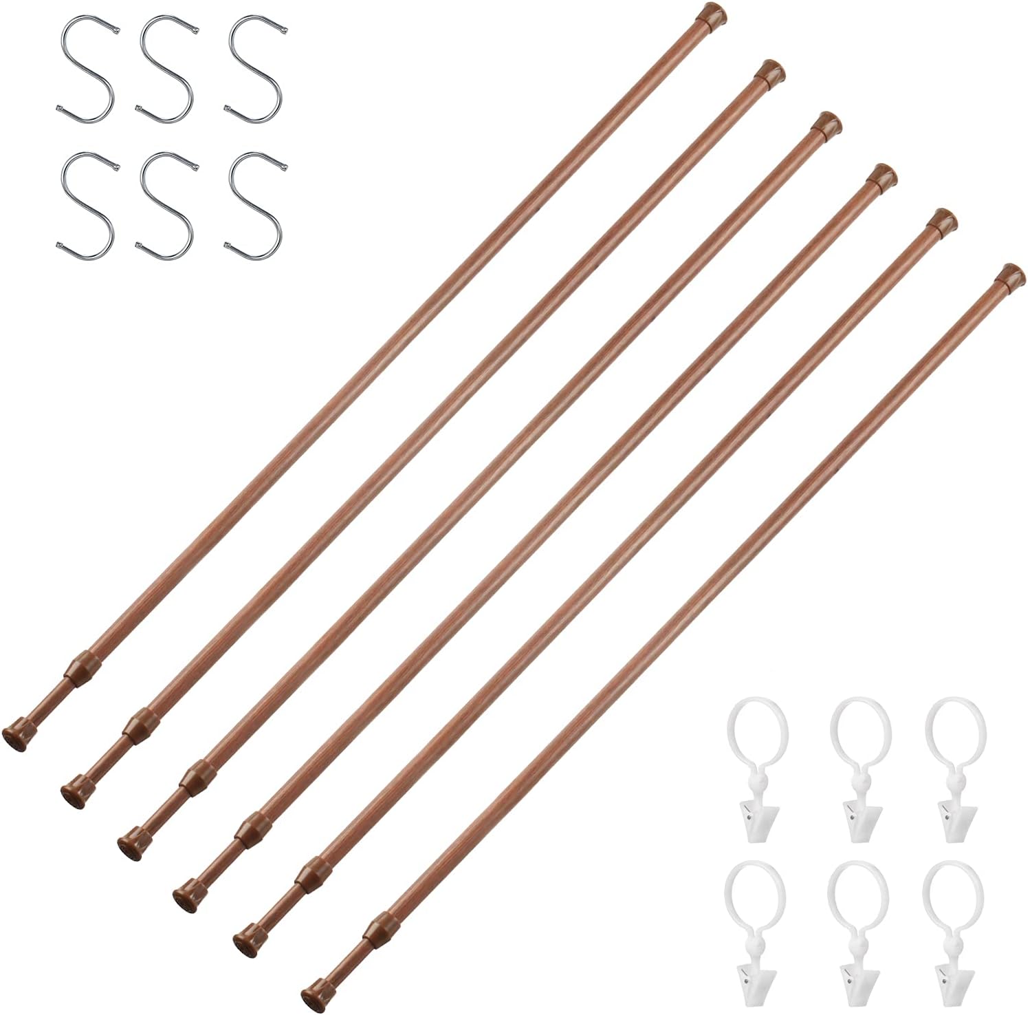 Adjustable Wood Grain Tension Rods - No Drill Install