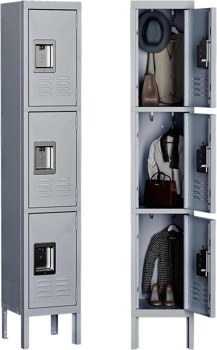 MIIIKO Employee Lockers - Durable 3 Door Metal Cabinet for Storage