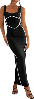 Bodycon Maxi Dress Square Neck Sleeveless - Flattering Fit for Events