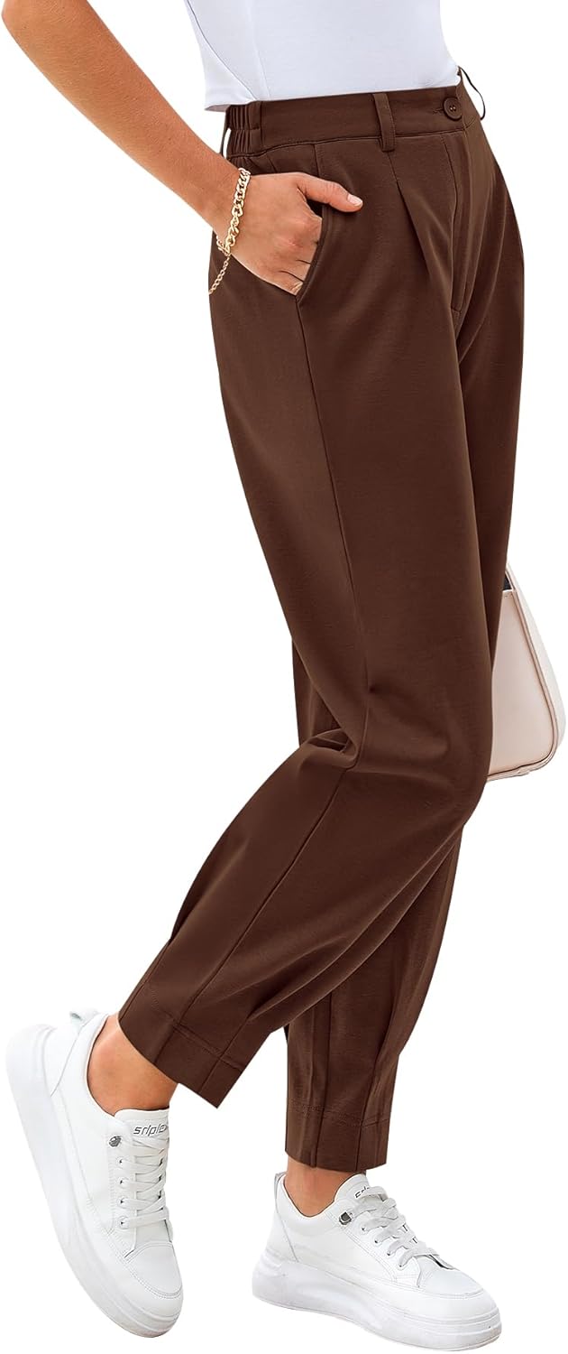 CFLONGE Women's Summer High Waisted Pants for Work and Casual