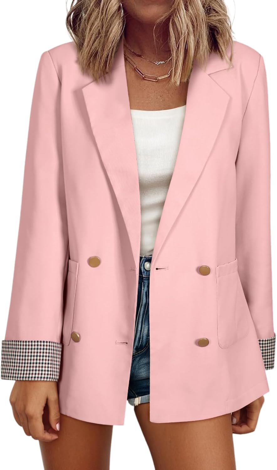 Stylish Women's Plaid Cuff Blazer for Business Casual Wear
