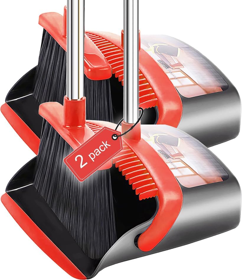 Economical 2-Pack Broom and Dustpan with Long Handle for Home