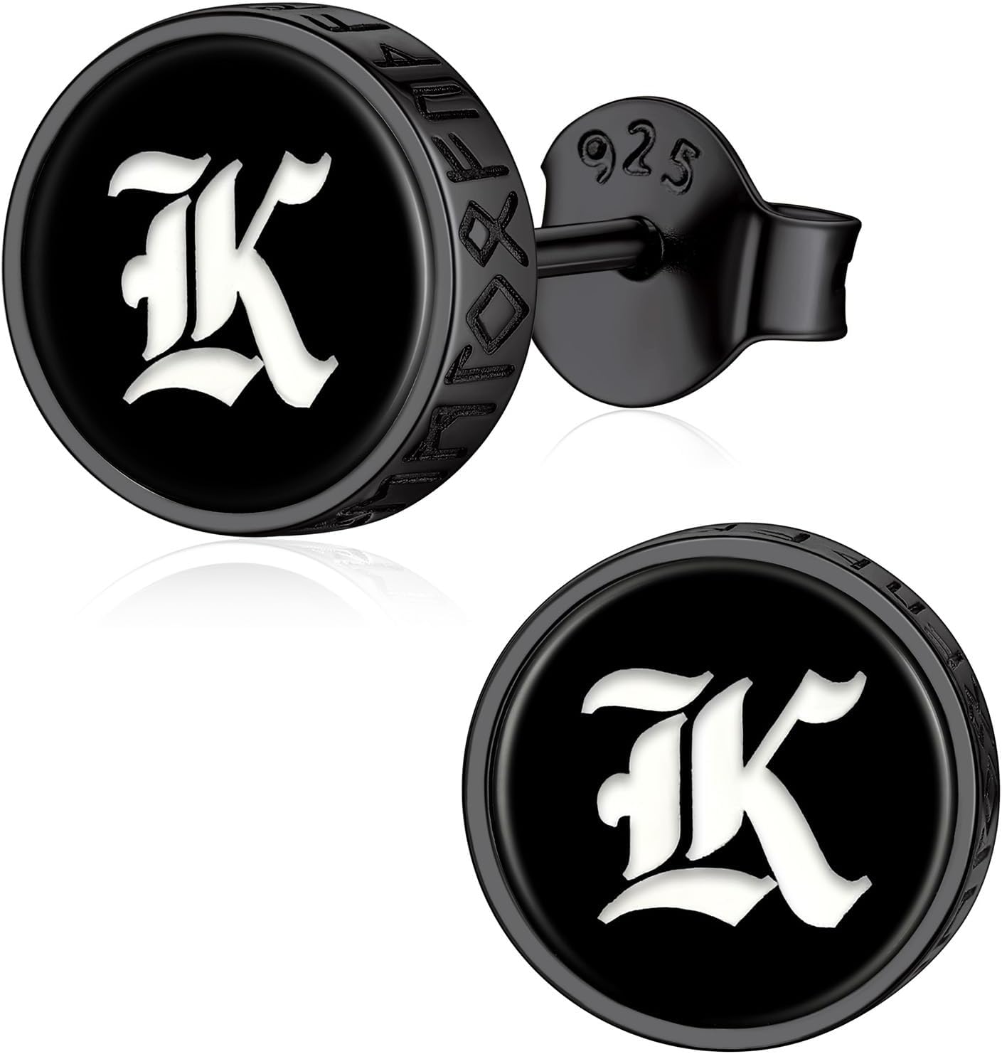 Viking Rune Black Onyx Stud Earrings for Men and Women