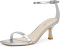 Womens Heeled Sandals Silver Faux Leather Square Open Toe - Kitten
