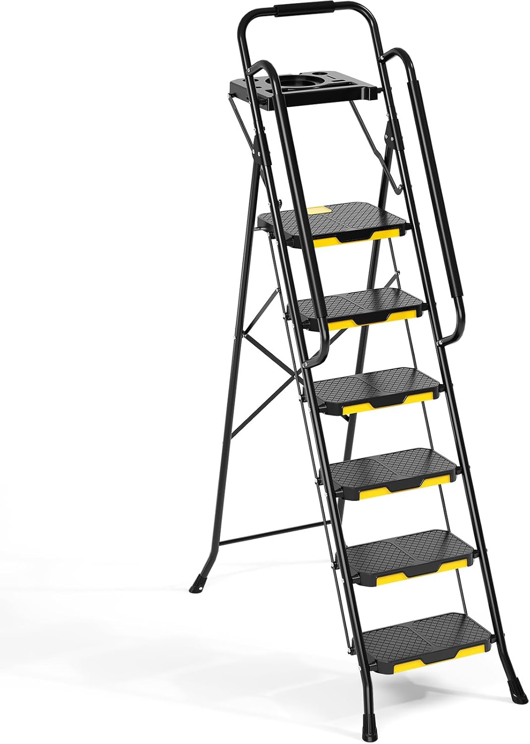 KINGRACK Step Ladder with Anti-Slip Pedals and Handrail