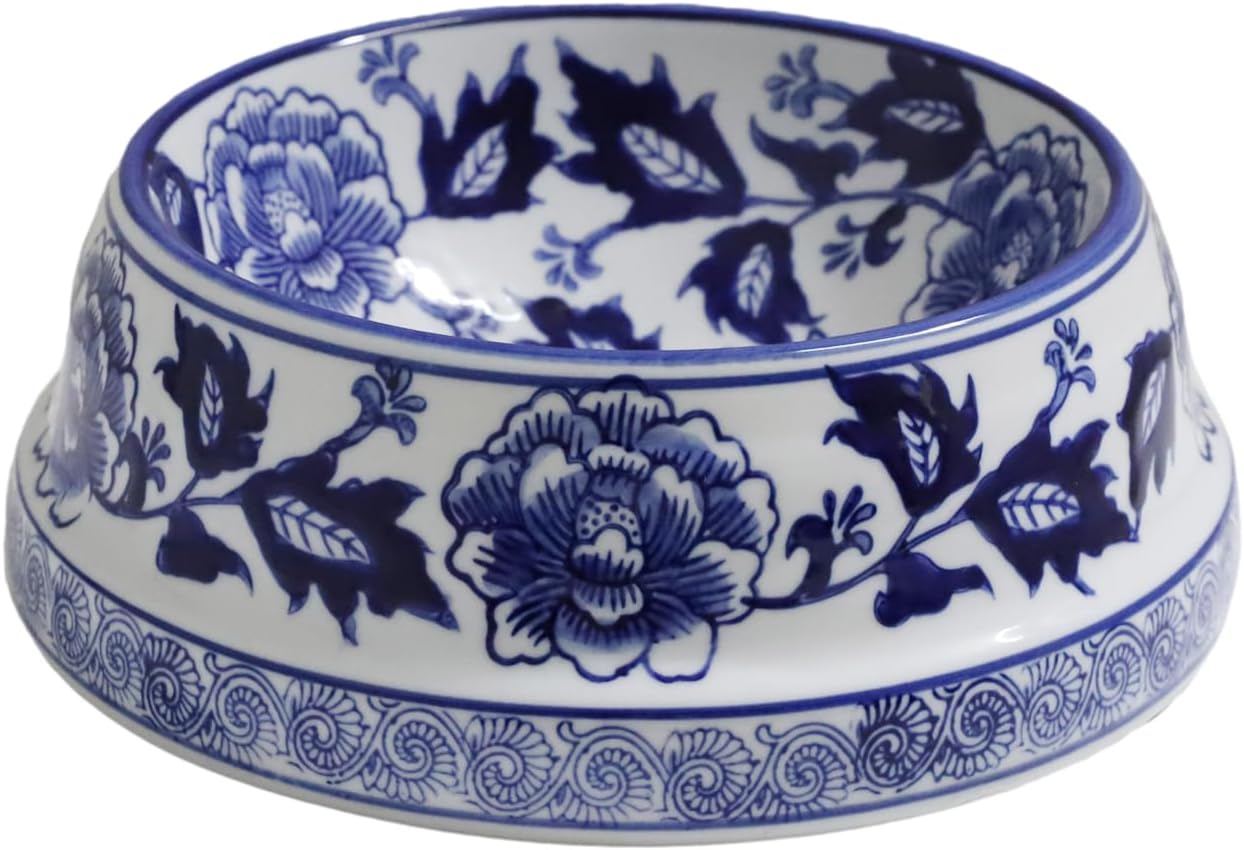 Vintage Blue and White Chinoiserie Ceramic Cat Food Bowls