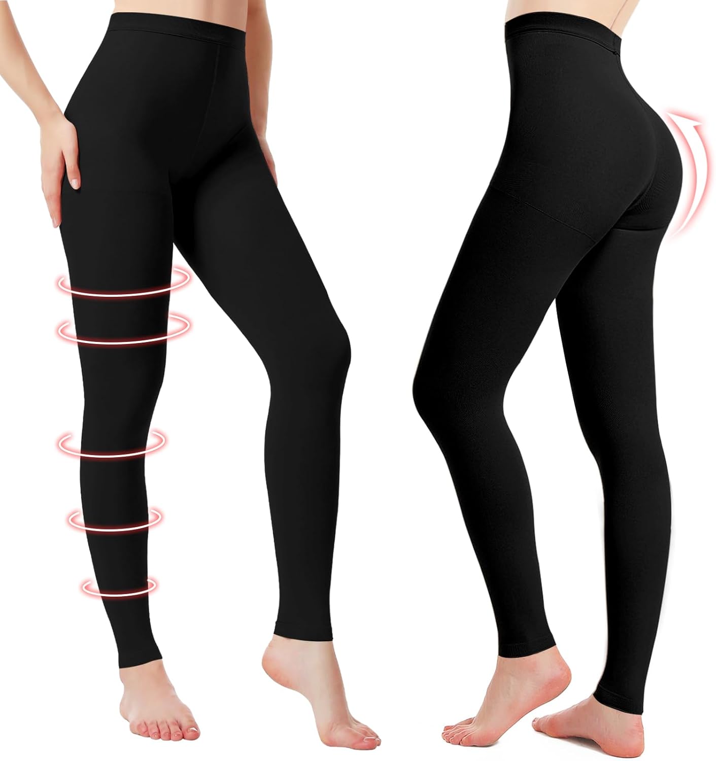 2 Pairs Medical Compression Pantyhose for Women, 20-30mmHg Support