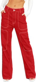 Women's Cargo Jeans Wide Leg Mid Rise - Casual Loose Fit