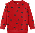 Girls Valentine Sweatshirt Heart Print Pink Red - Soft Cotton Pullover