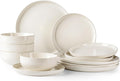 Ceramic Dinnerware Set for 4 - 12pc Stoneware Plates & Bowls