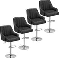 PU Black Bar Stools Set of 4 - Adjustable Swivel Counter Stools
