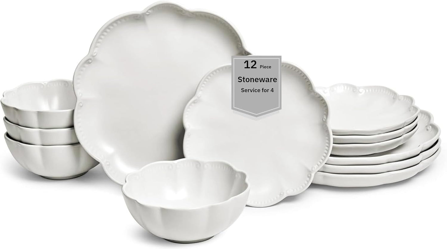 Sango 12 Pieces Scalloped Dinnerware Set for Modern Dining