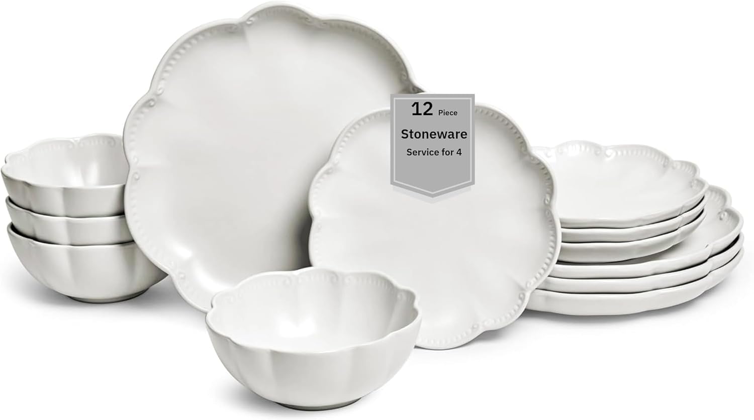 Sango 12 Pieces Scalloped Dinnerware Set for Modern Dining