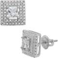 Solid 925 Sterling Silver Square Baguette Kite Earrings - Iced CZ 10mm