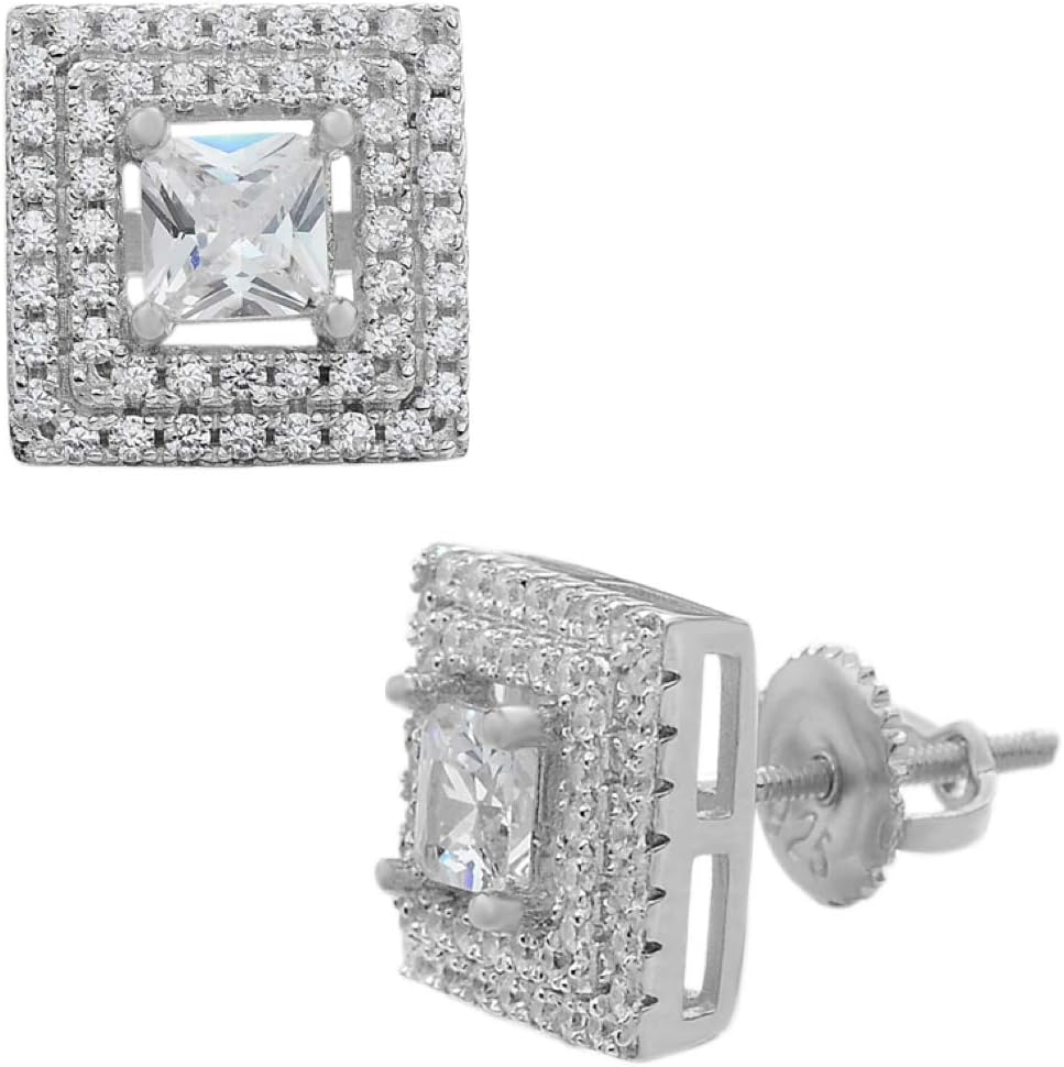 Real Solid 925 Sterling Silver Square Baguette Kite Earrings