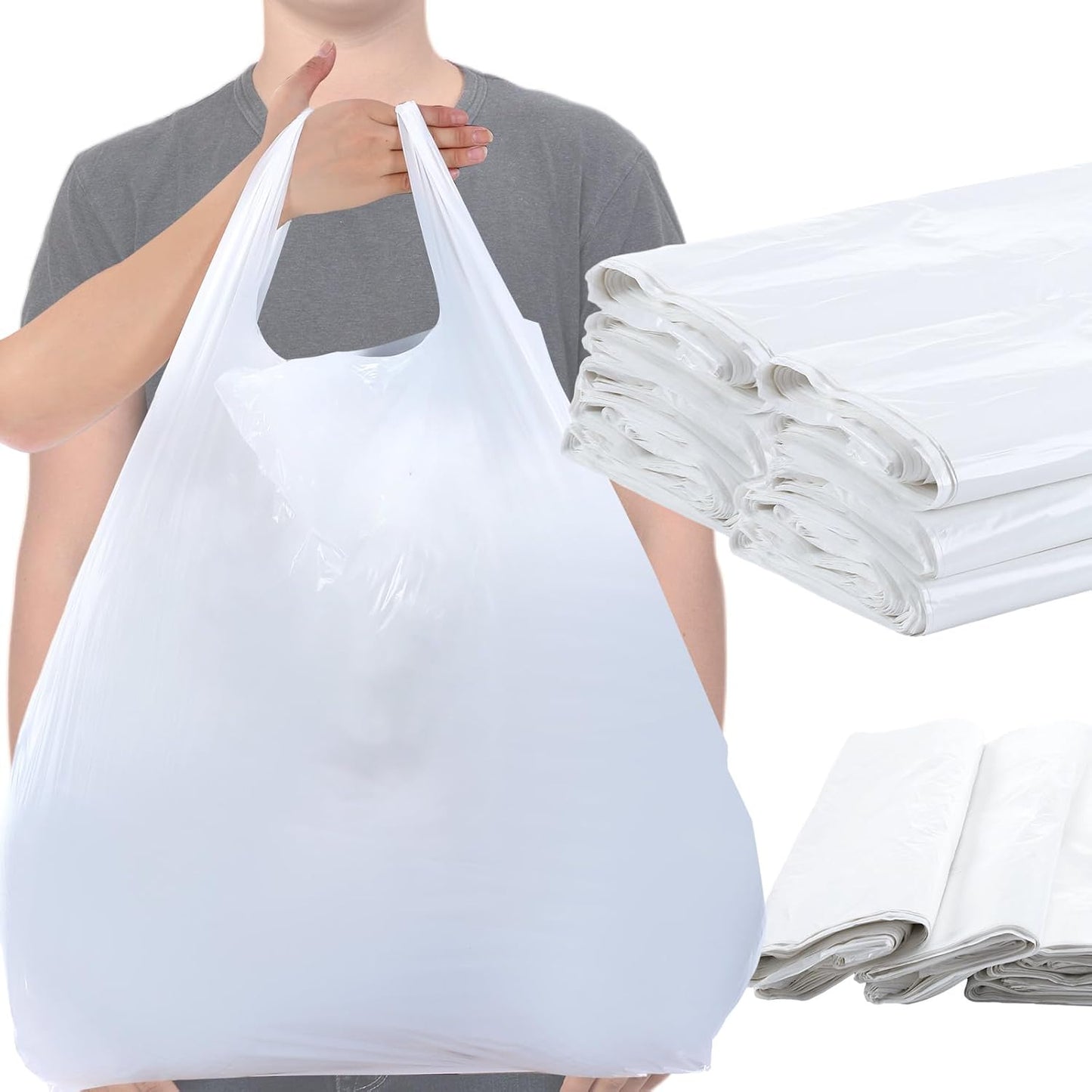 Kisston Jumbo Size Plastic T Shirt Bags with Handles - 400 Count
