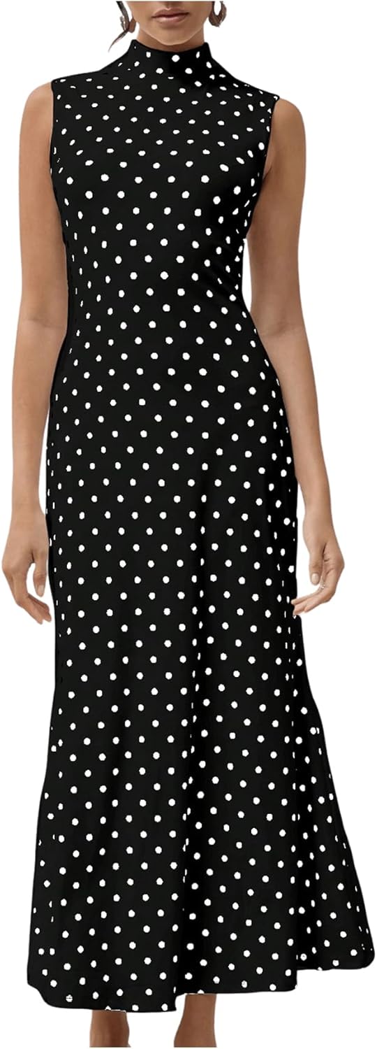 Vintage Polka Dots Maxi Tank Dress for Elegant Women Events