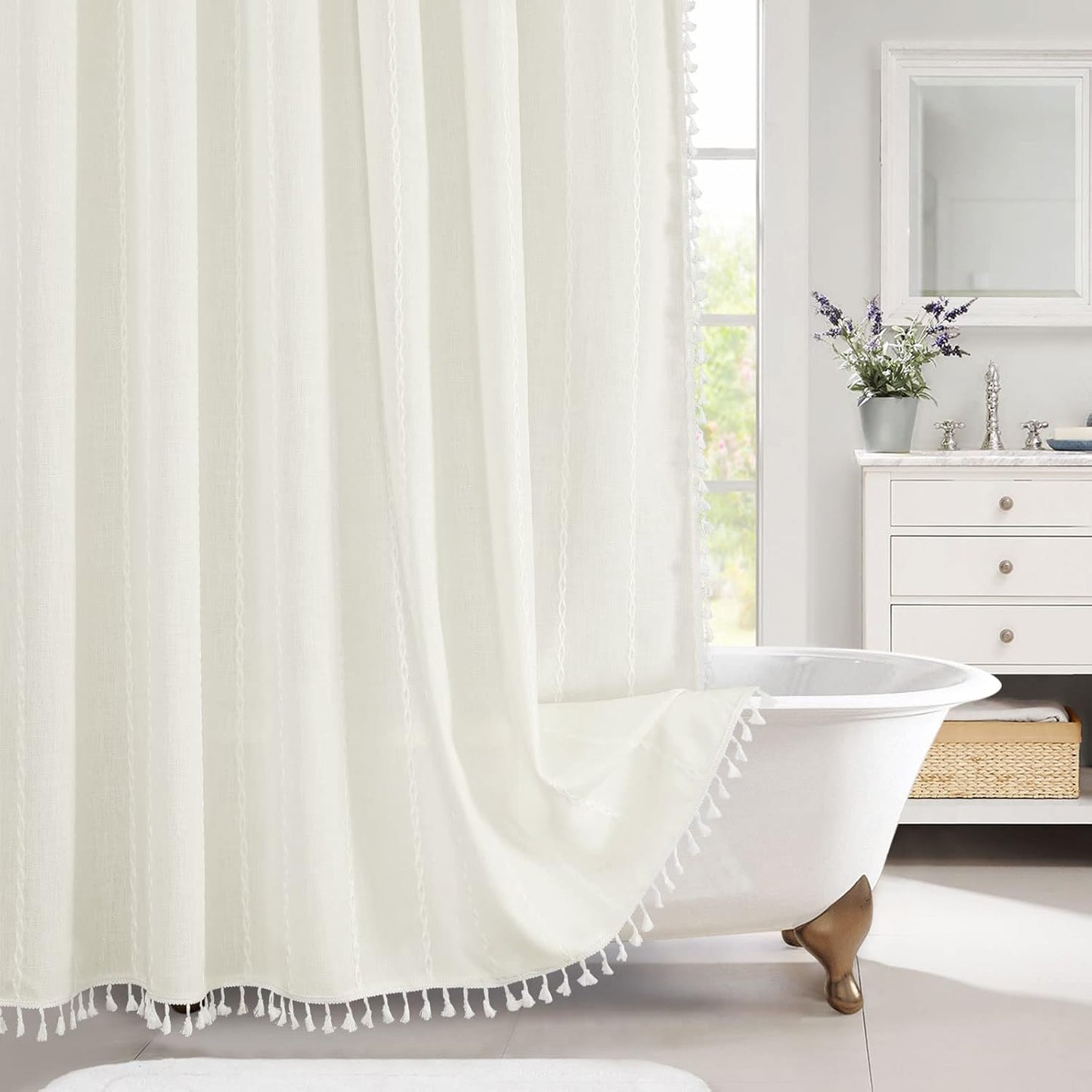 MitoVilla White Shower Curtain 72 x 78 for Chic Bathroom Decor