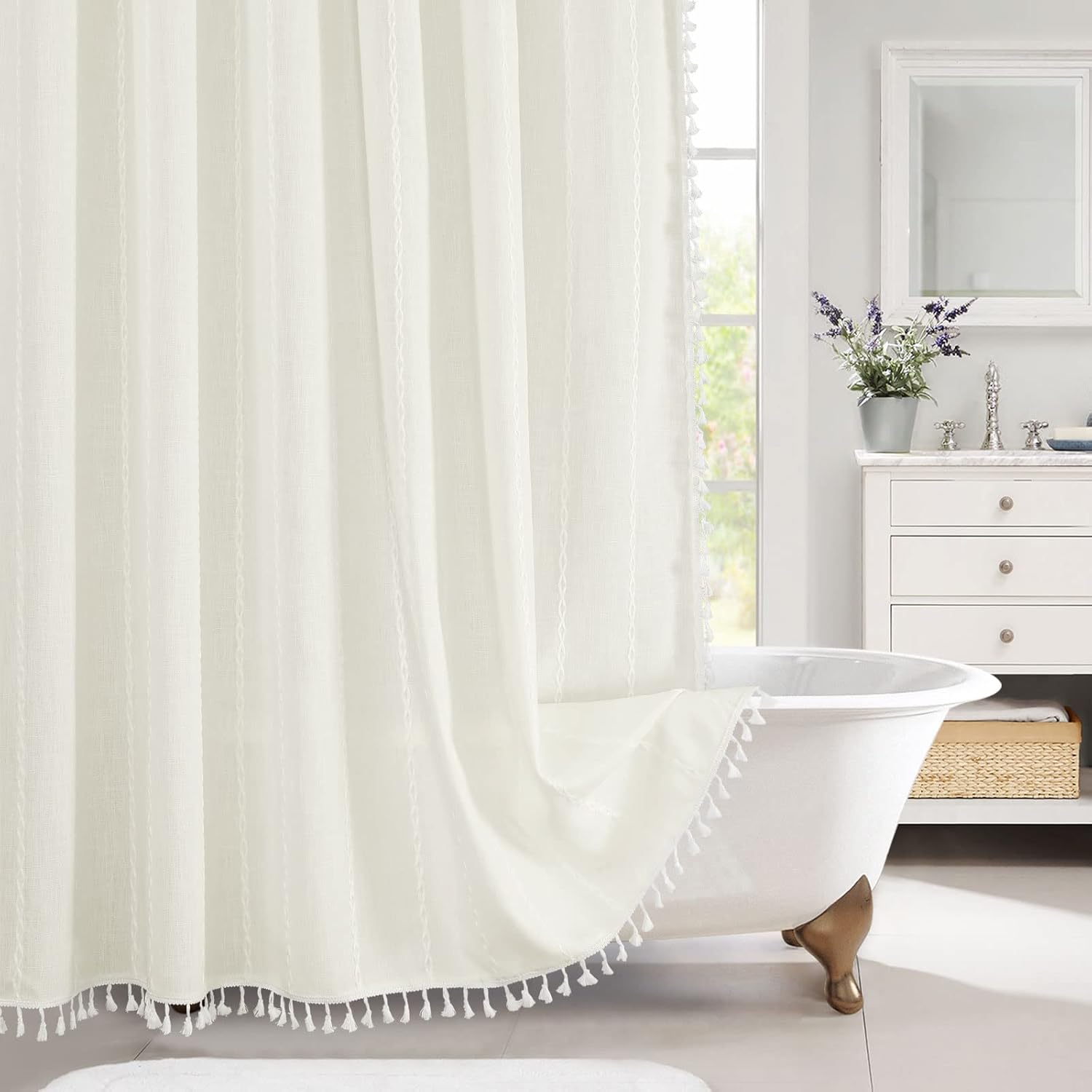 MitoVilla White Shower Curtain 72 x 78 for Chic Bathroom Decor
