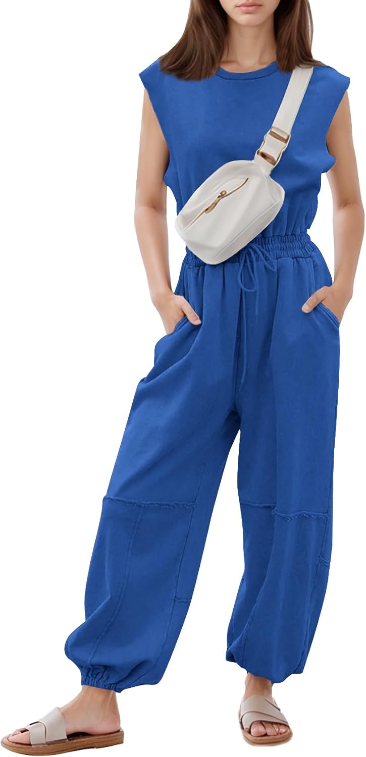 Flygo Womens Casual Jumpsuit with Pockets for Effortless Style
