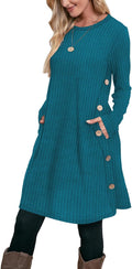 Women's Fall and Winter Tunic Dress with Pockets - Button Detail