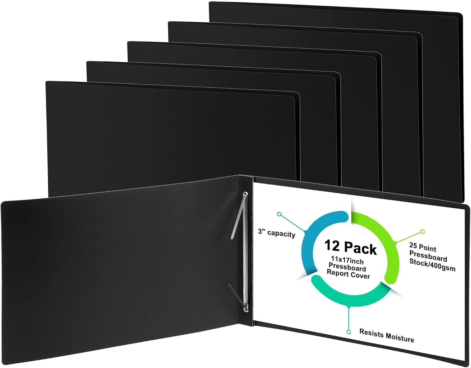 12 Pcs 11 x 17 Pressboard Report Cover with Metal Prong Fasteners