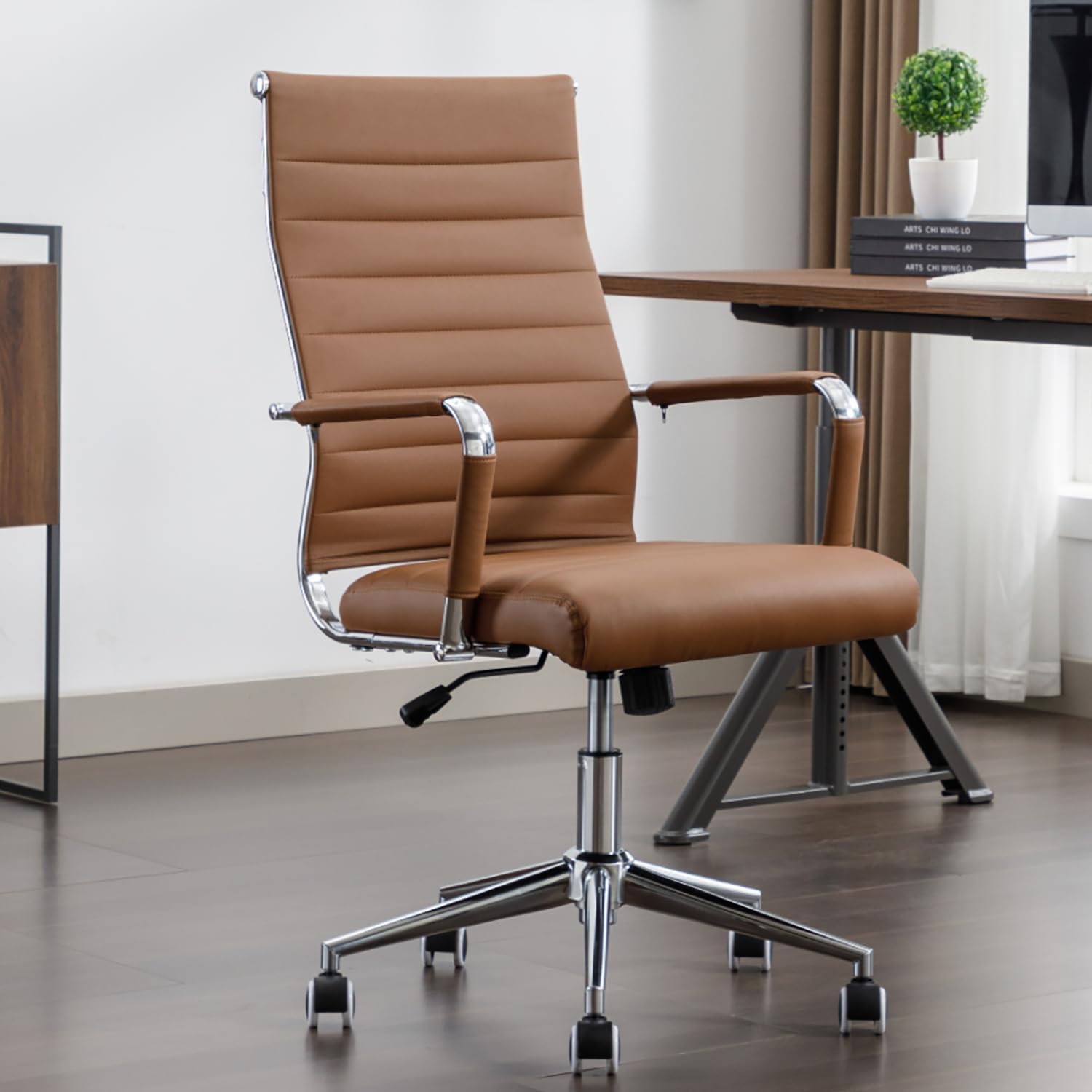 Ergonomic Leather Office Desk Chair with Wheels for Comfort