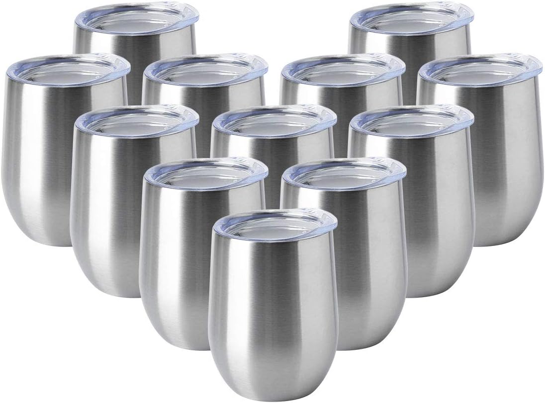 12oz Wine Tumbler with Lid for Hot & Cold Drinks - 12 Pack