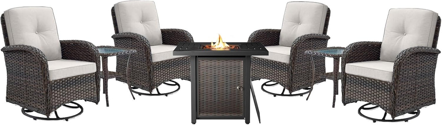 7-Piece Modern Brown Patio Conversation Set with Fire Table