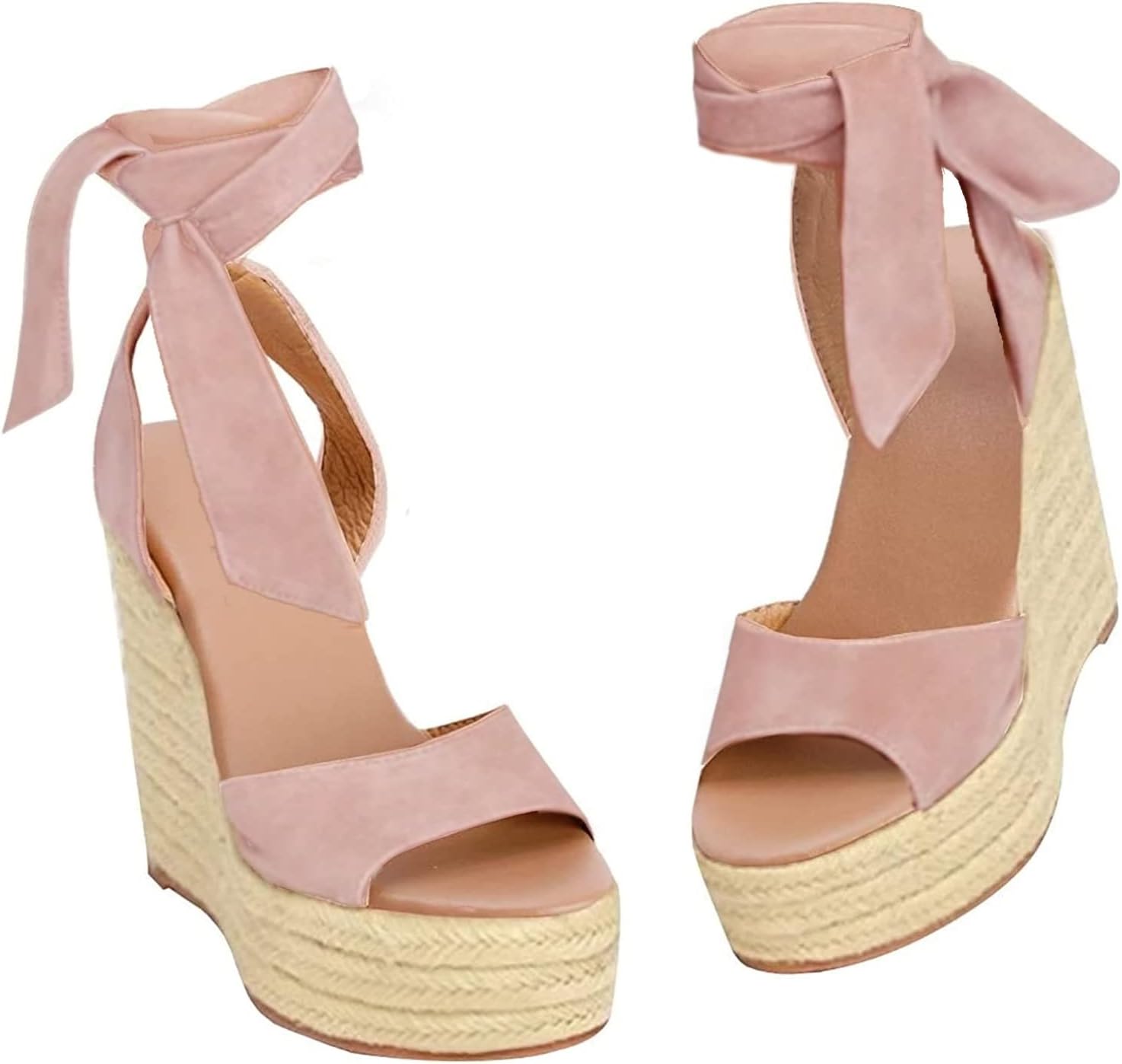 Womens Espadrilles Wedges Sandals Heels Open Toe Tie Lace Up