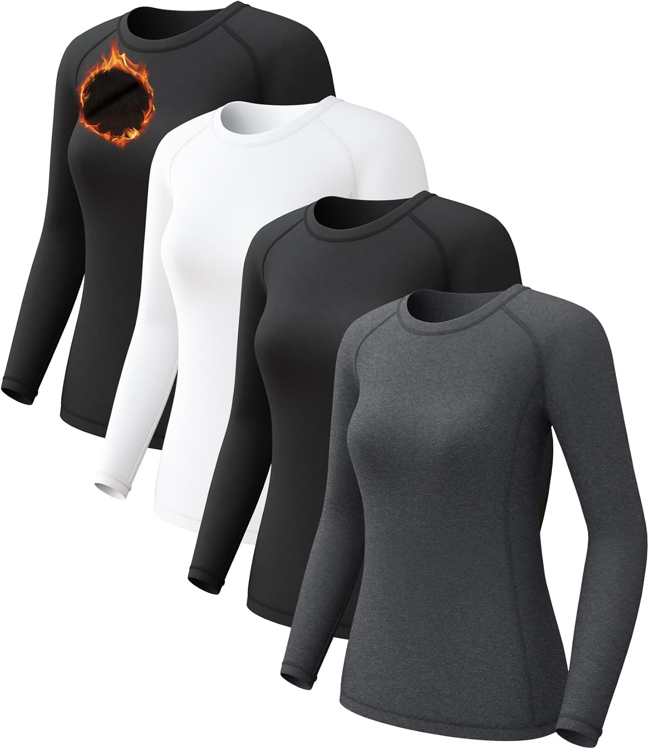 4 Pack Women's Long Sleeve Compression Shirts for Active Wear