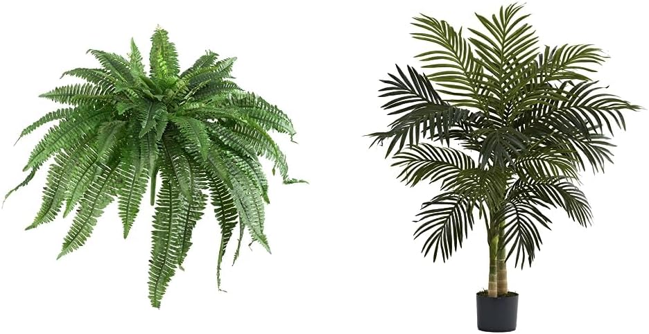 Artificial Boston Fern and Golden Cane Palm Tree Set for Home Decor