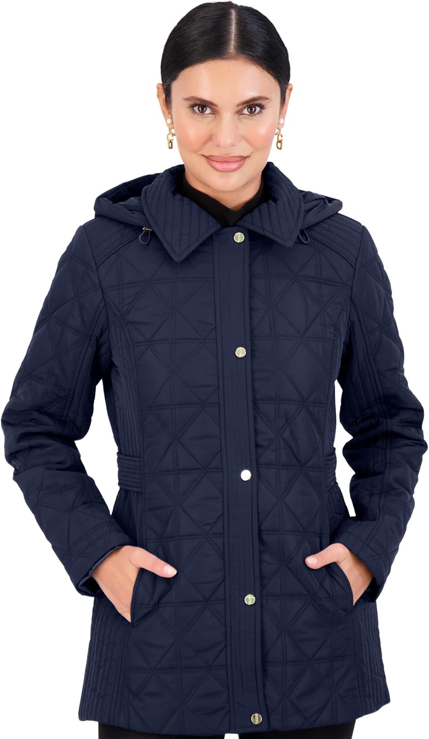 Jones NY Quilted Puffer Coat with Removable Hood