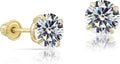 14k Yellow Gold Solitaire 8mm CZ Stud Earrings - Secure Screw-backs
